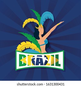 brazil carnival poster with beautiful garota dancing vector illustration design