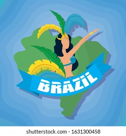 brazil carnival poster with beautiful garota dancing vector illustration design