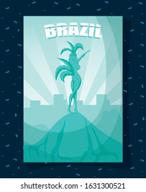 brazil carnival poster with beautiful garota silhouette vector illustration design