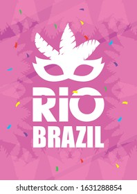 brazil carnival poster with feathers mask vector illustration design
