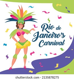 Brazil carnival poster Happy woman dressed with traditional clothes Vector