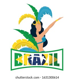 brazil carnival poster with lettering and garota dancing vector illustration design