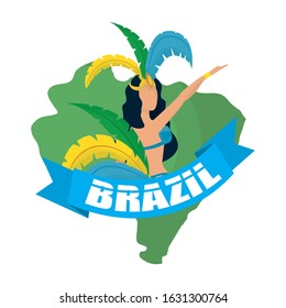 brazil carnival poster with lettering and garota dancing vector illustration design