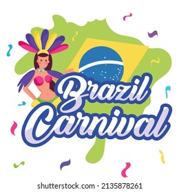 Brazil carnival poster Map of Brazil and girl with traditional clothes Vector