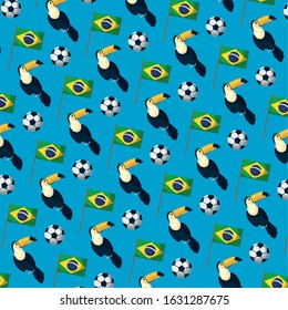 brazil carnival poster with toucan and flags pattern vector illustration design