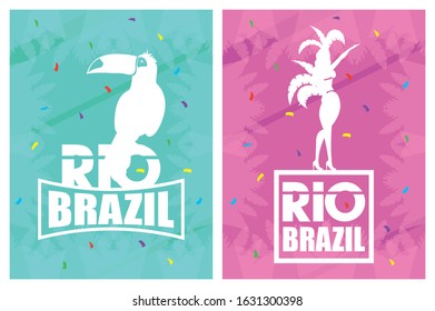 brazil carnival poster with toucan and garota vector illustration design