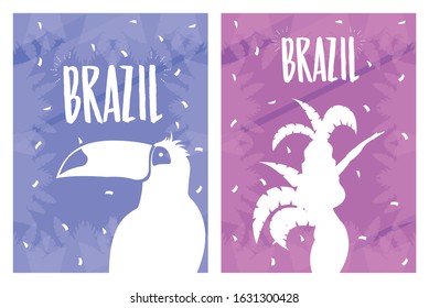 brazil carnival poster with toucan and garota vector illustration design