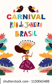 Brazil Carnival. Vector illustration with brazilian dancing girl. 