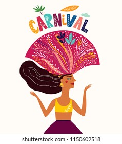 Brazil Carnival. Vector illustration with brazilian dancing girl. 