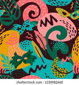 Brazil carnival. Vector seamless pattern with trendy abstract elements. Design for carnival concept and other users