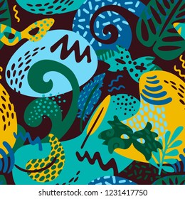 Brazil carnival. Vector seamless pattern with trendy abstract elements. Design for carnival concept and other users