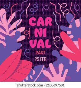 Brazil Carnival. Vector templates with abstract trendy elements. Vector hand-drawn carnival lettering. Party, poster, card, invitation. Happy carnival festive concept. Festival. Music
