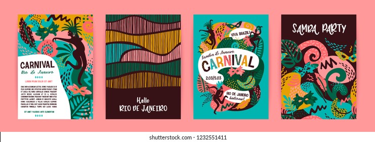 Carnaval do Brasil. Modelos vetoriais com elementos abstratos da moda. Design de cartazes para conceito de carnaval e outros usuários