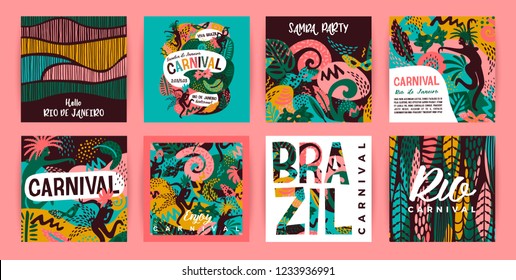 Carnaval de Brasil. Plantillas vectoriales con elementos abstractos de moda. Diseño de afiches para el concepto del carnaval y otros usuarios