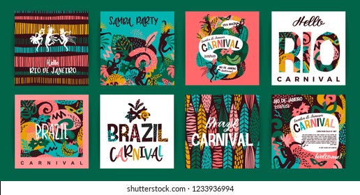 Carnaval de Brasil. Plantillas vectoriales con elementos abstractos de moda. Diseño de afiches para el concepto del carnaval y otros usuarios