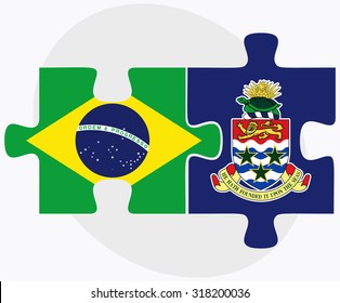 Brazil and Cayman Islands Flags in puzzle isolated on white background