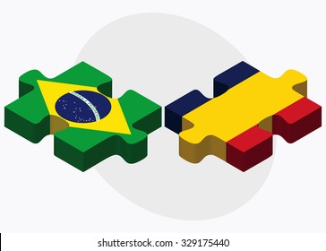 Brazil and Chad Flags in puzzle  isolated on white background