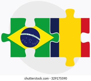 Brazil and Chad Flags in puzzle  isolated on white background