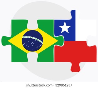 Brazil and Chile Flags in puzzle  isolated on white background