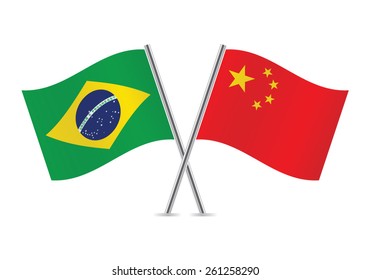 Brazil and China crossed flags. Brazilian and Chinese flags on white background. Vector icon set. Vector illustration. 