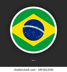 Brazil circle flag on barely dark background. Brazil button flag isolated on dark grey background.