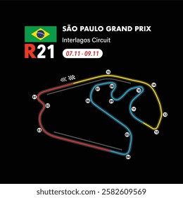 Brazil Circuit 2025 map, vector isolated illustration for racing calendar, ready to print