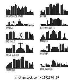 Brazil Cities Most Famous Skyline City Silhouette Design Collection Set Pack