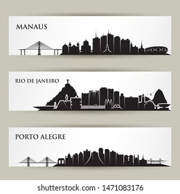 Brazil cities skylines - Manaus, Rio de Janeiro, Porto Alegre - vector illustration