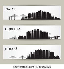 Brazil cities skylines - Natal, Curitiba, Cuiaba - vector illustration