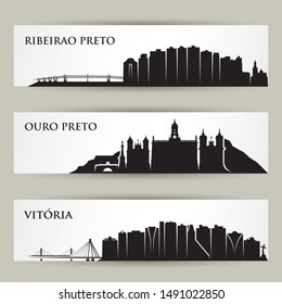 Brazil cities skylines - Ribeirao Preto, Ouro Preto, Vitoria - vector illustration