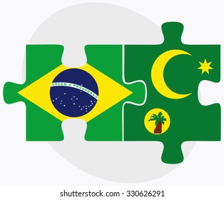 Brazil and Cocos (Keeling) Islands Flags in puzzle isolated on white background