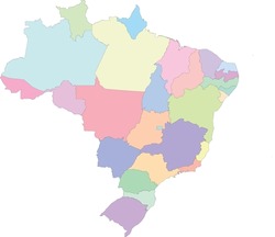 Brazil color map with 26 States and one Federal District
