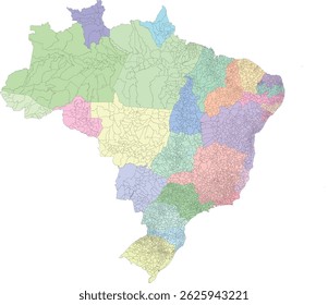 Mapa de cores com municípios por estado