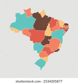 brasil cor vintage ícone mapa. Mapa do Brasil vintage com regiões isoladas sobre fundo branco.