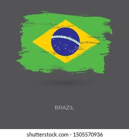 Brazil colorful brush strokes painted national country flag icon. Painted texture.
