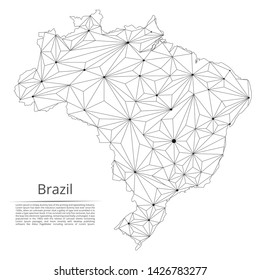Brazil communication network map. Vector low poly image of a global map with lights in the form of cities in or population density consisting of points and shapes and space. Easy to edit