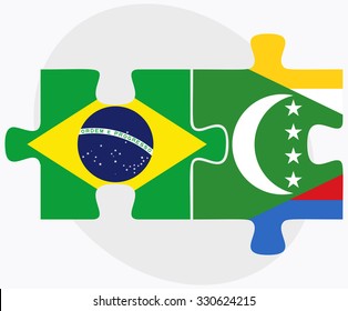 Brazil and Comoros Flags in puzzle isolated on white background