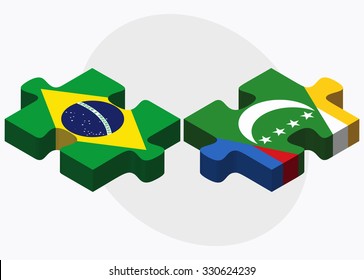 Brazil and Comoros Flags in puzzle isolated on white background
