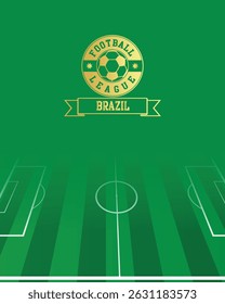 Brazil Concept for Football League Gold Stamp with Soccer Green Field Background, abstract illustration image