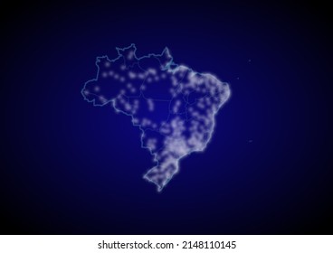 Brazil concept vector map with glowing cities, map of Brazil suitable for technology,innovation or internet concepts.