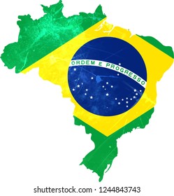  Brazil contour flag colors map with cracks and scrapes. Vector illustration