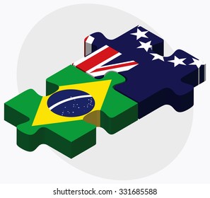 Brazil and Cook Islands Flags in puzzle isolated on white background