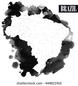 Brazil. Country circuit. Vector drawing on the background of watercolor paint stains .