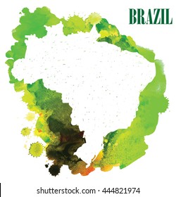 Brazil. Country circuit. Vector drawing on the background of watercolor paint stains .