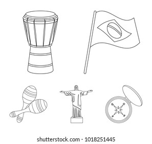 Brazil, country, flag, drum . Brazil country set collection icons in outline style vector symbol stock illustration web.