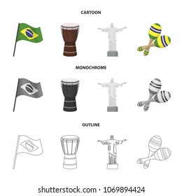 Brazil, country, flag, drum . Brazil country set collection icons in cartoon,outline,monochrome style vector symbol stock illustration web.