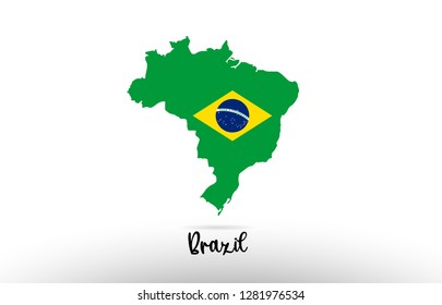 Brazil country flag inside country border map design suitable for a logo icon design