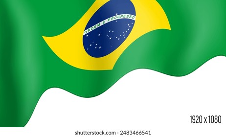 Brazil country flag realistic independence day background. Brazilian commonwealth banner in motion waving, fluttering in wind. Festive patriotic HD format template for independence day