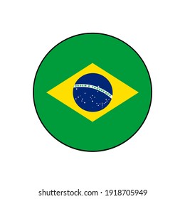 Brazil country flag vector push button circle with authentic colors for South America or Amazon concepts. 