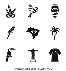 Brazil country icon set. Simple style set of 9 brazilan symbols vector icons for web isolated on white background